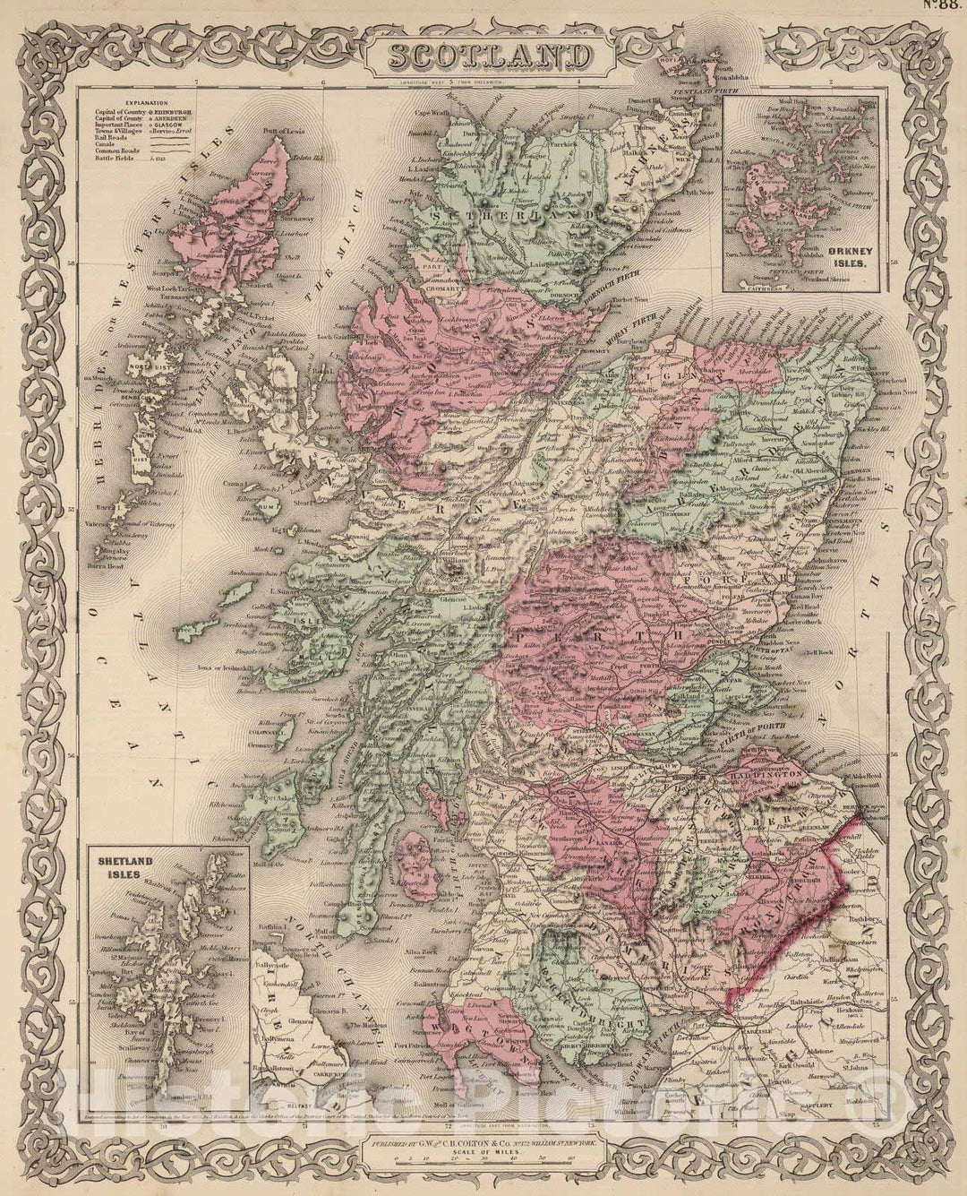 Historic Map : 1866 Scotland. - Vintage Wall Art