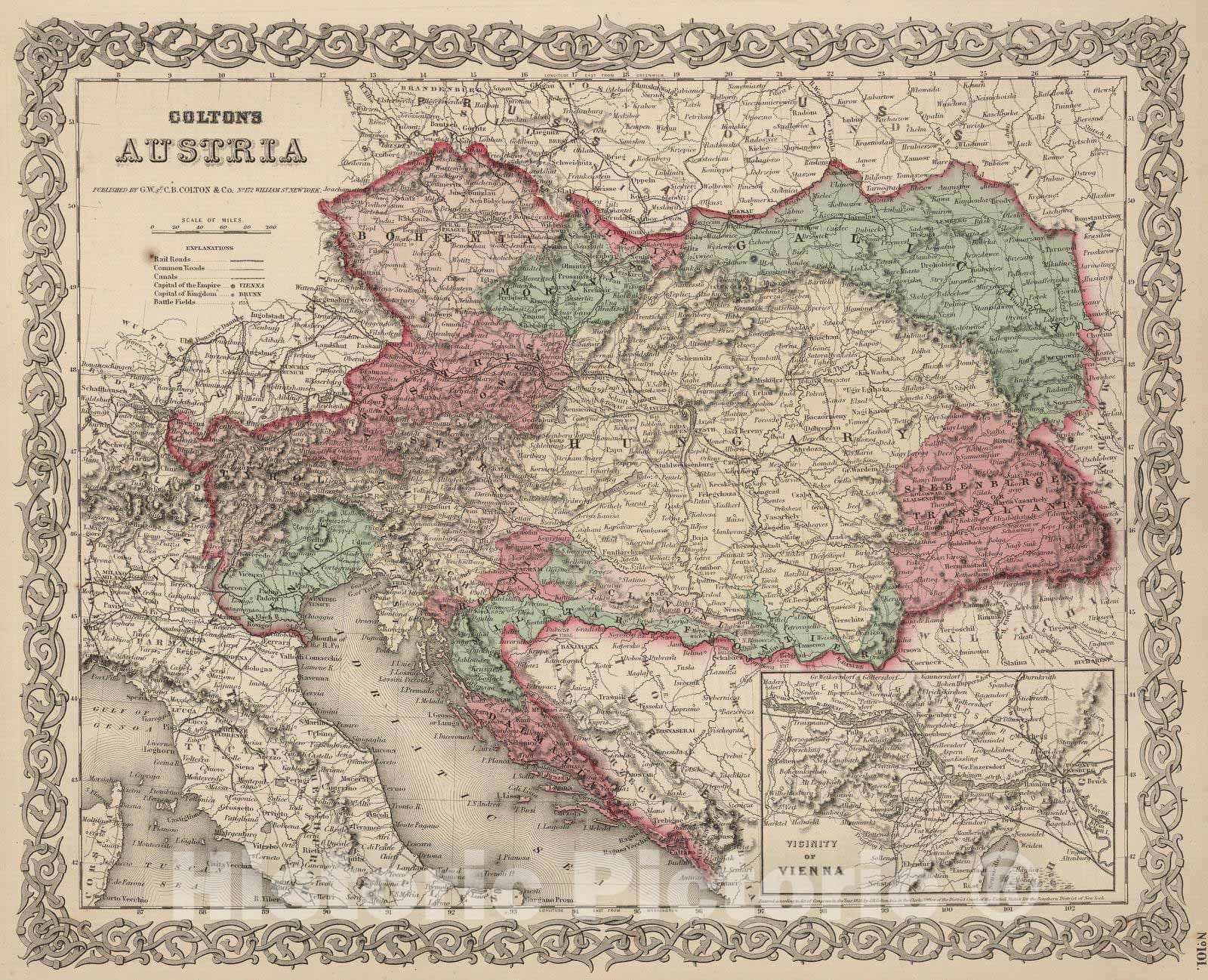 Historic Map : 1866 Austria. Hungary. - Vintage Wall Art