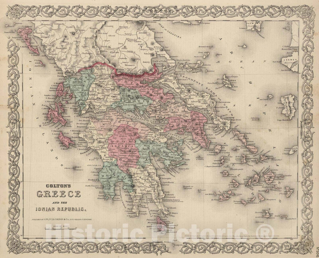 Historic Map : 1866 Greece and the Ionian Republic. - Vintage Wall Art