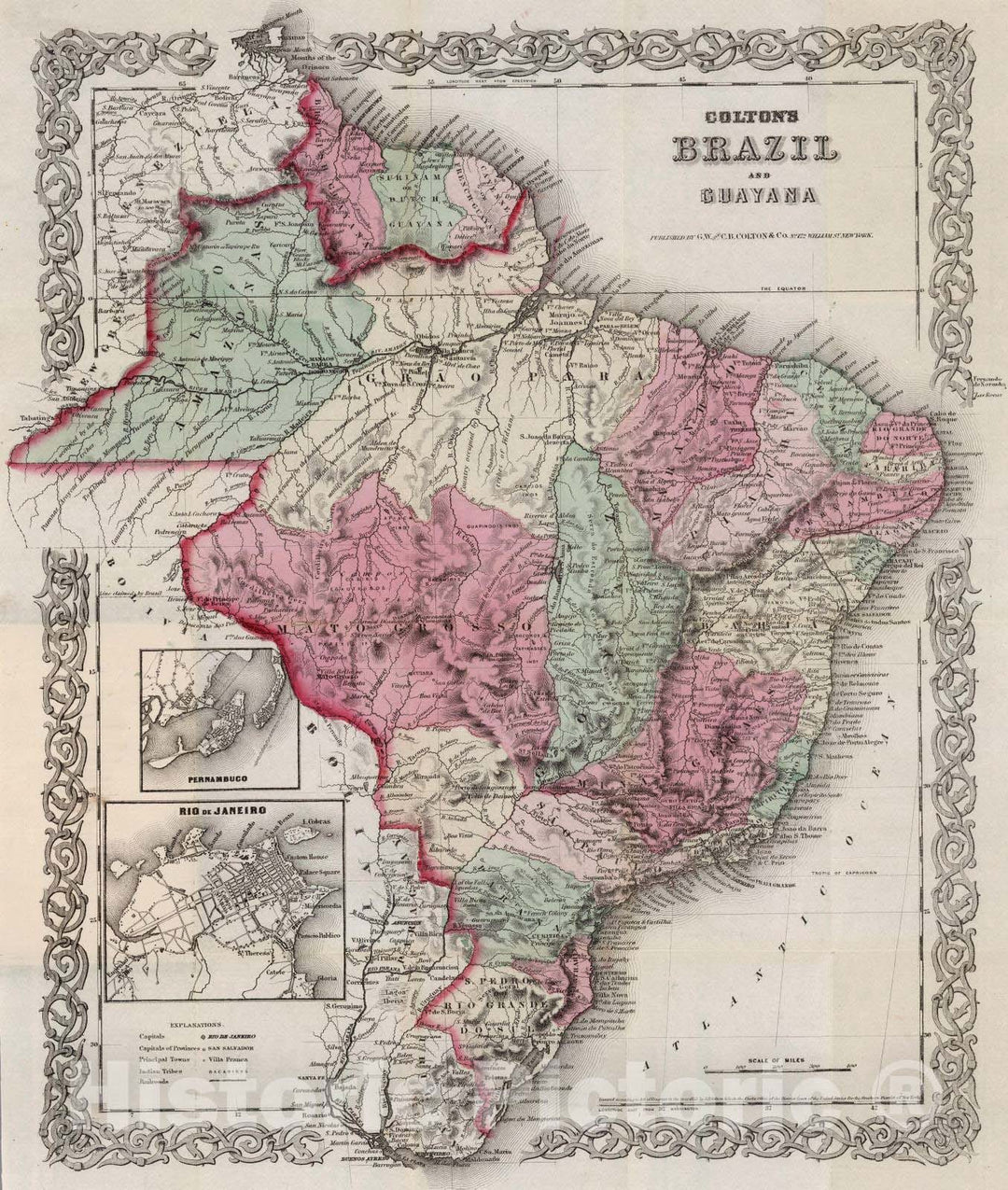 Historic Map : 1868 Brazil And Guayana - Vintage Wall Art