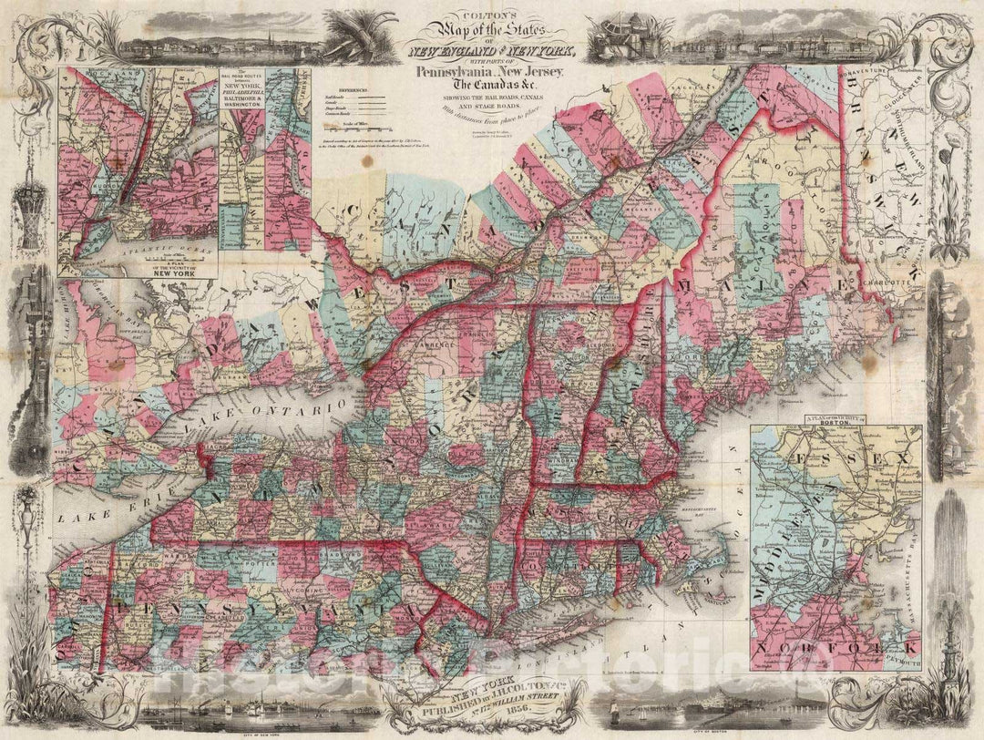 Historic Map : 1856 New England And New York v1 - Vintage Wall Art