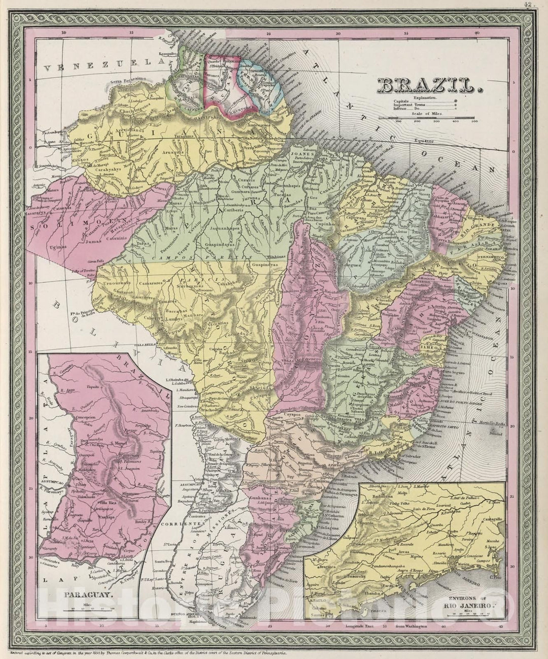 Historic Map : 1855 Brazil - Vintage Wall Art