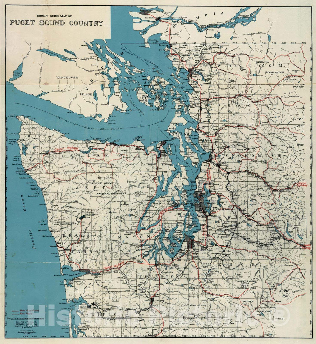 Historic Map : Guide Book - 1919 Puget Sound Country - Vintage Wall Art