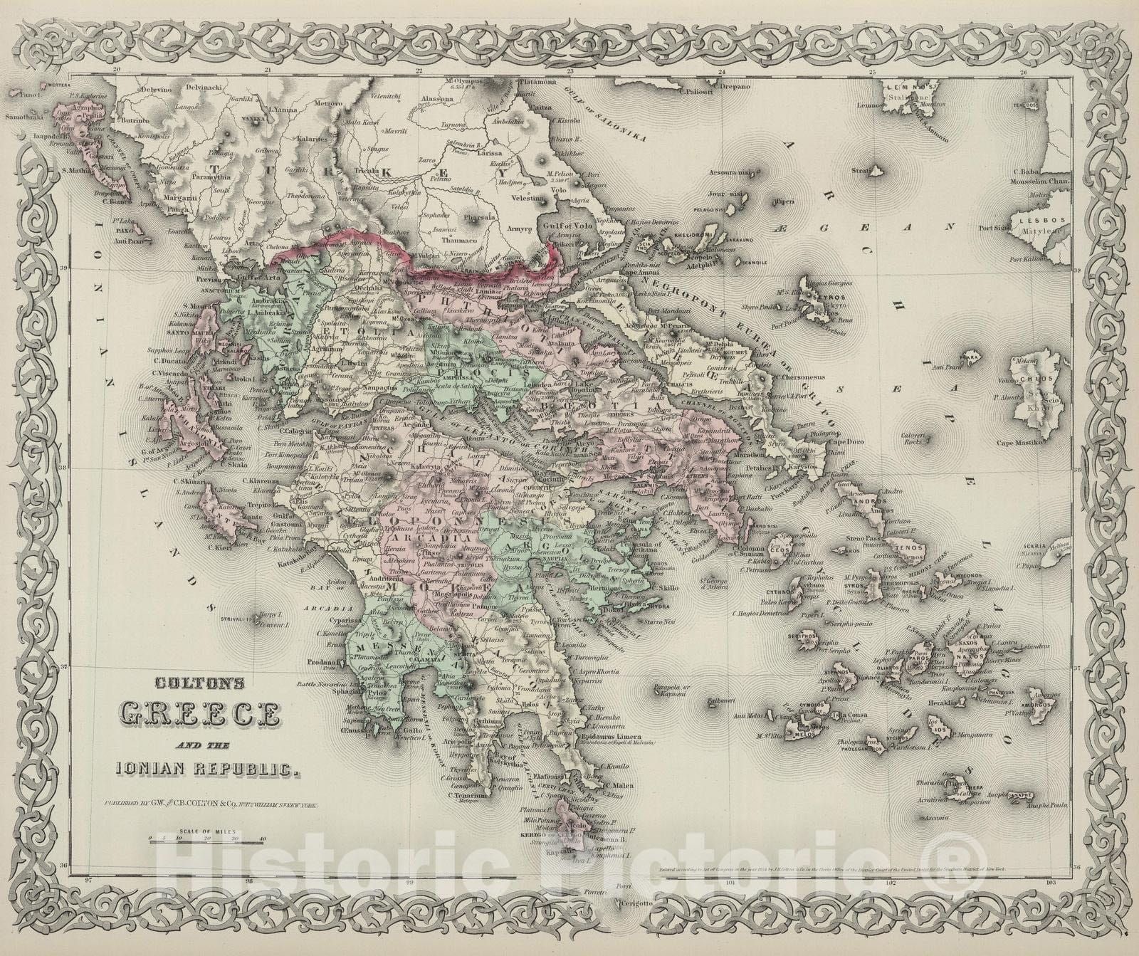 Historic Map : 1874 Greece and the Ionian Republic. - Vintage Wall Art