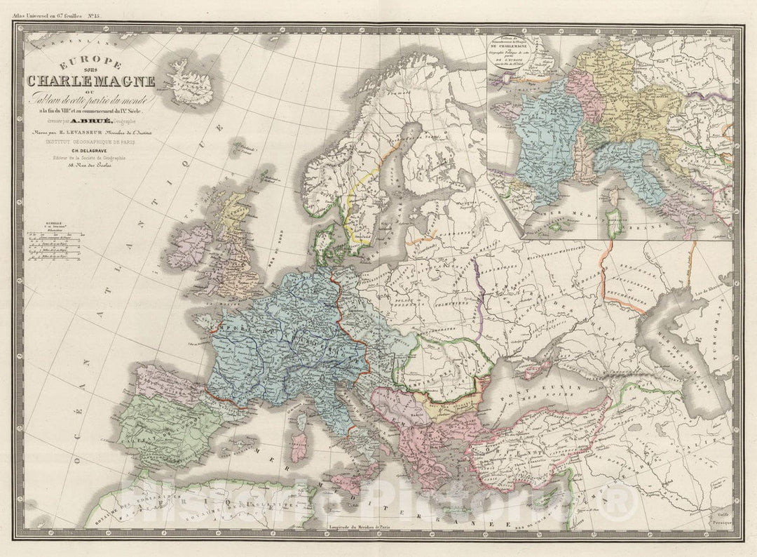 Historic Map : 1875 Europe sous Charlemagne. - Vintage Wall Art