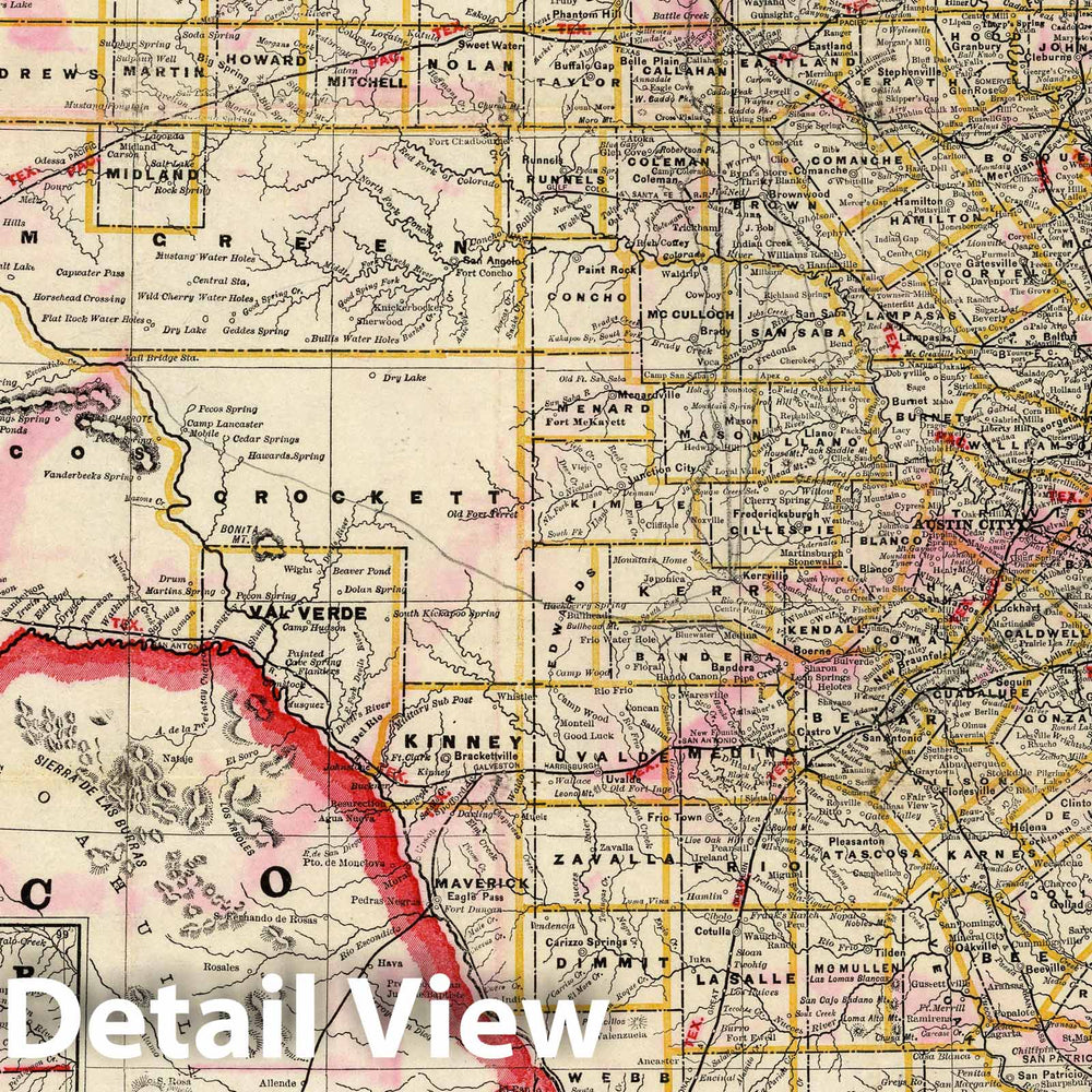 Historic Map : 1887 Railroad And County Map Of Texas - Vintage Wall Art