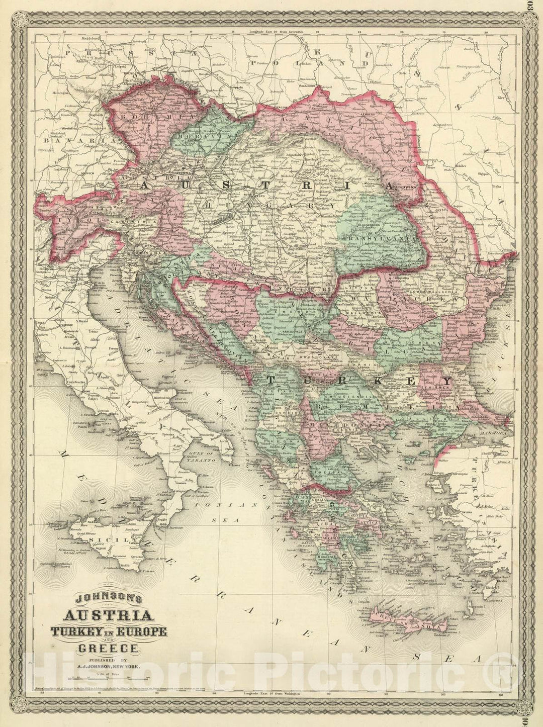 Historic Map : 1886 Austria, Turkey in Europe, and Greece. - Vintage Wall Art