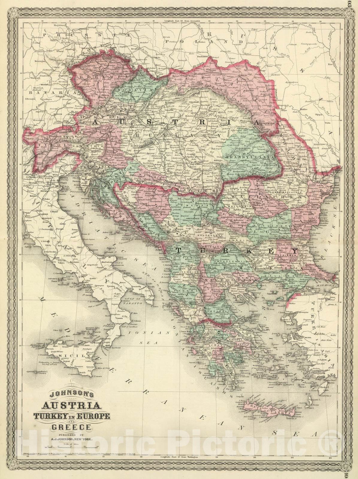 Historic Map : 1886 Austria, Turkey in Europe, and Greece. - Vintage Wall Art