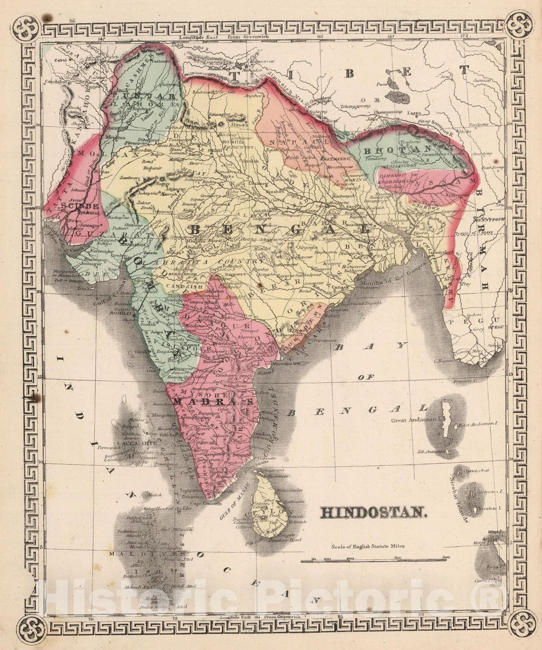 Historic Map : 1865 Hindoostan (India). - Vintage Wall Art