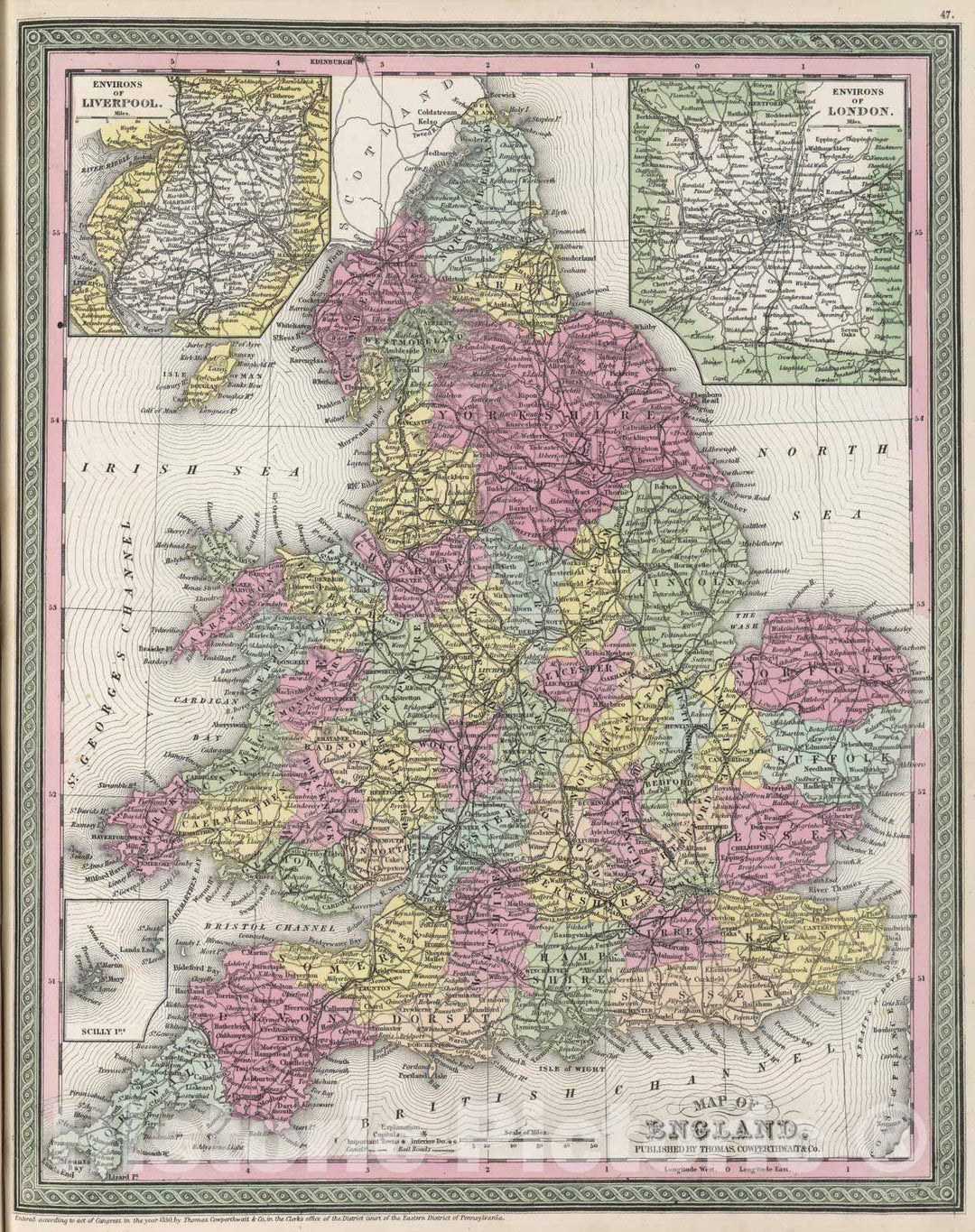 Historic Map : 1855 Map of England - Vintage Wall Art