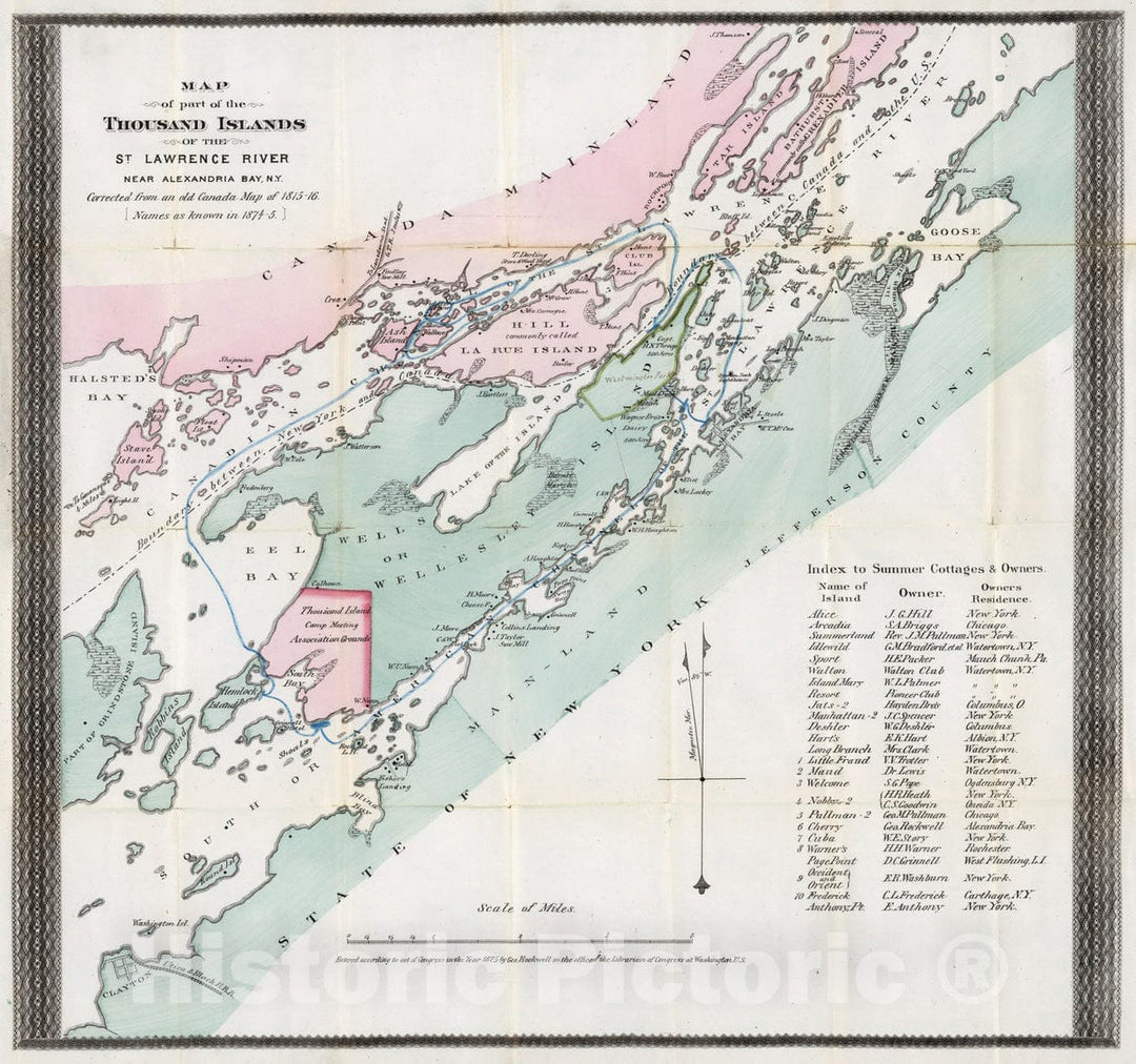 Historic Map : 1875 Map of part of the Thousand Islands Of The St. Lawrence River - Vintage Wall Art