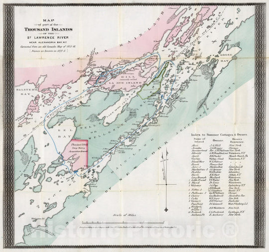 Historic Map : 1875 Map of part of the Thousand Islands Of The St. Lawrence River - Vintage Wall Art