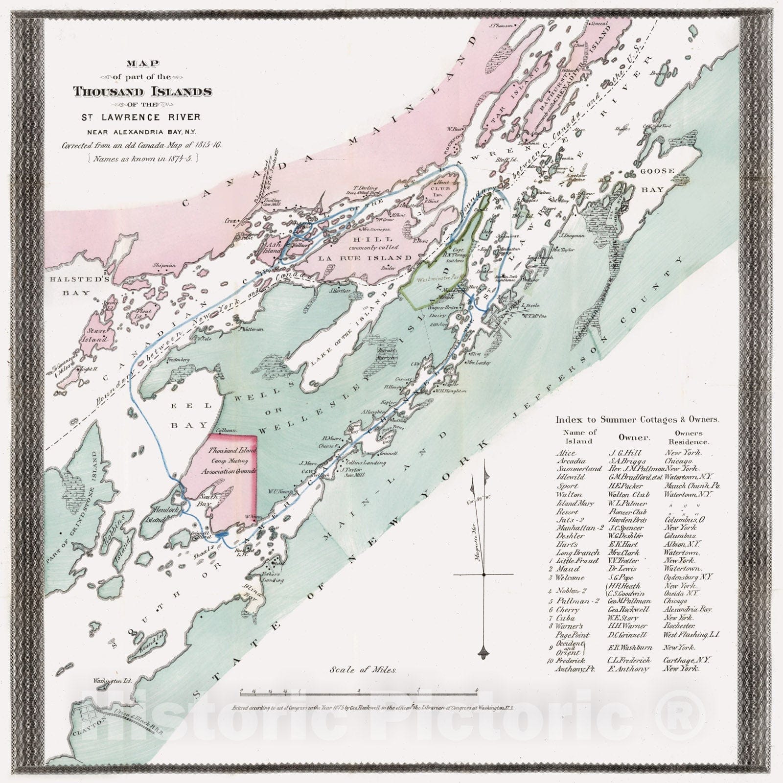 Historic Map : 1875 Map of part of the Thousand Islands Of The St. Lawrence River - Vintage Wall Art