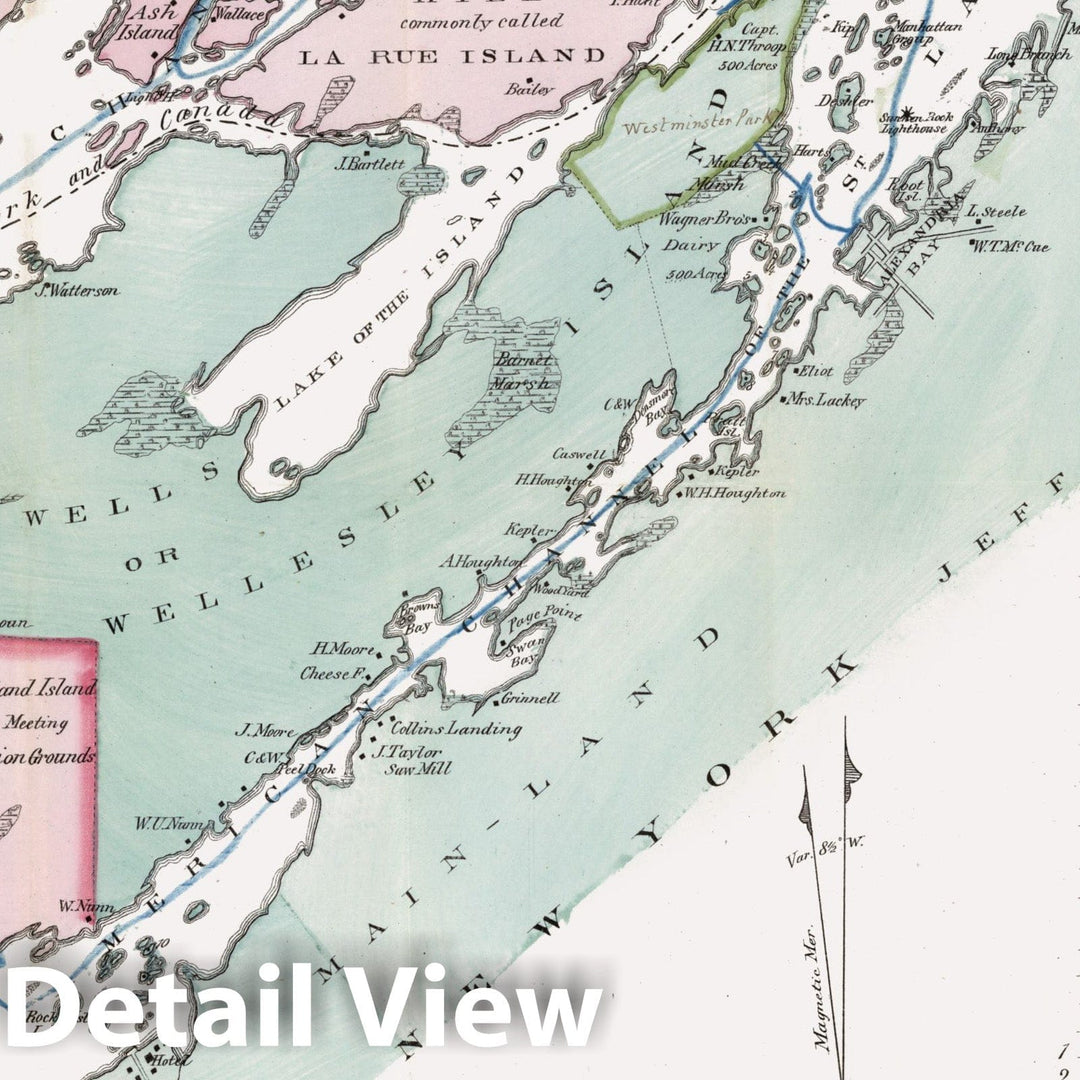 Historic Map : 1875 Map of part of the Thousand Islands Of The St. Lawrence River - Vintage Wall Art