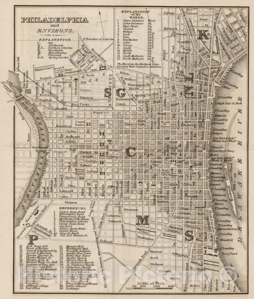 Historic Map : Guide Book - 1834 Philadelphia And Environs - Vintage Wall Art