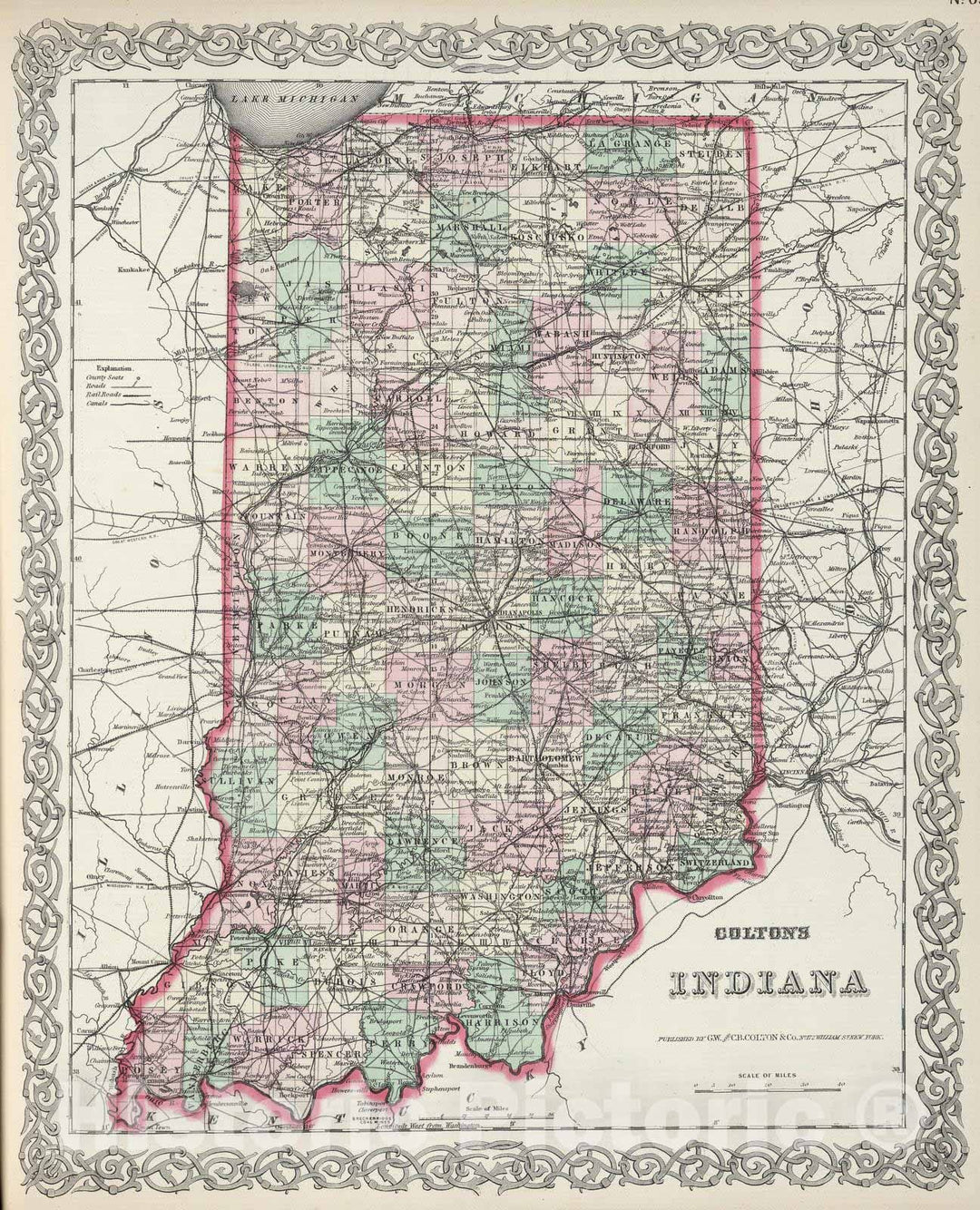 Historic Map : 1874 Indiana. v2 - Vintage Wall Art