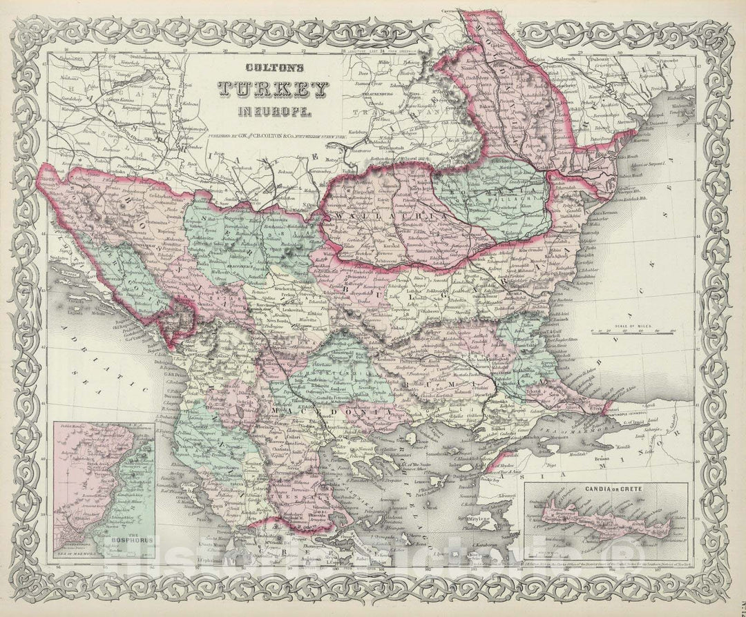 Historic Map : 1874 Colton's Turkey in Europe. - Vintage Wall Art