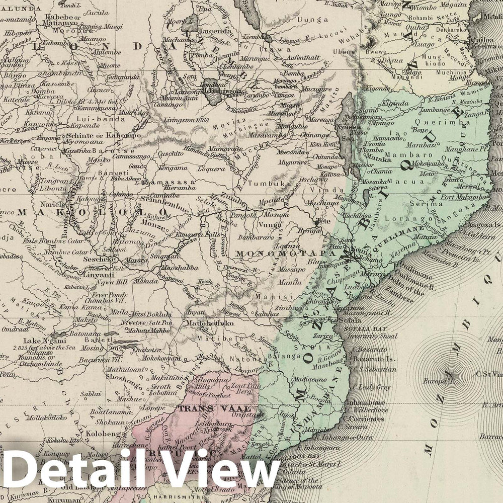 Historic Map : 1874 Southern Africa. - Vintage Wall Art