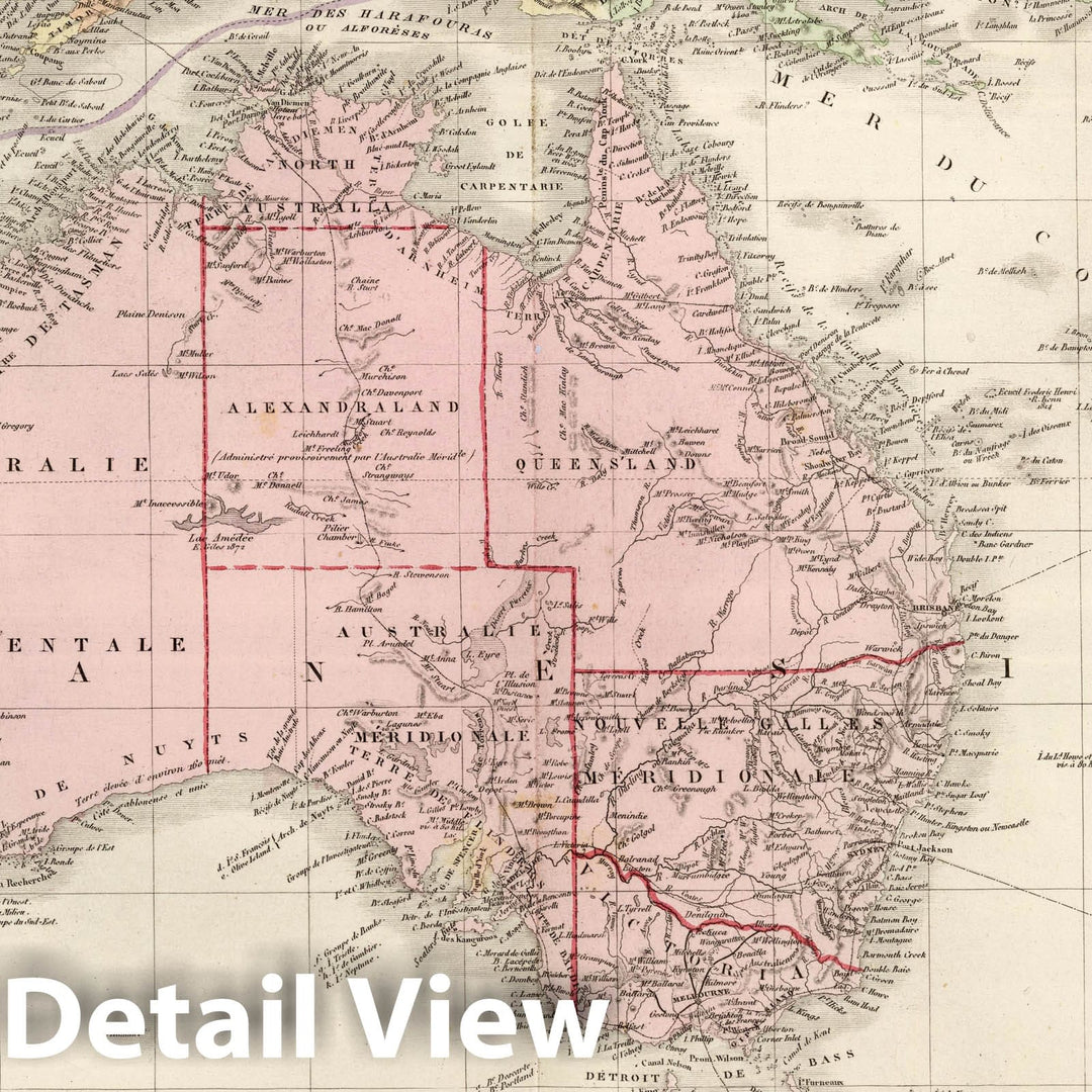 Historic Map : Australia; New Zealand; Guinea; Caledonia, 1875 Australie, Nouvelle-Zelande. , Vintage Wall Art