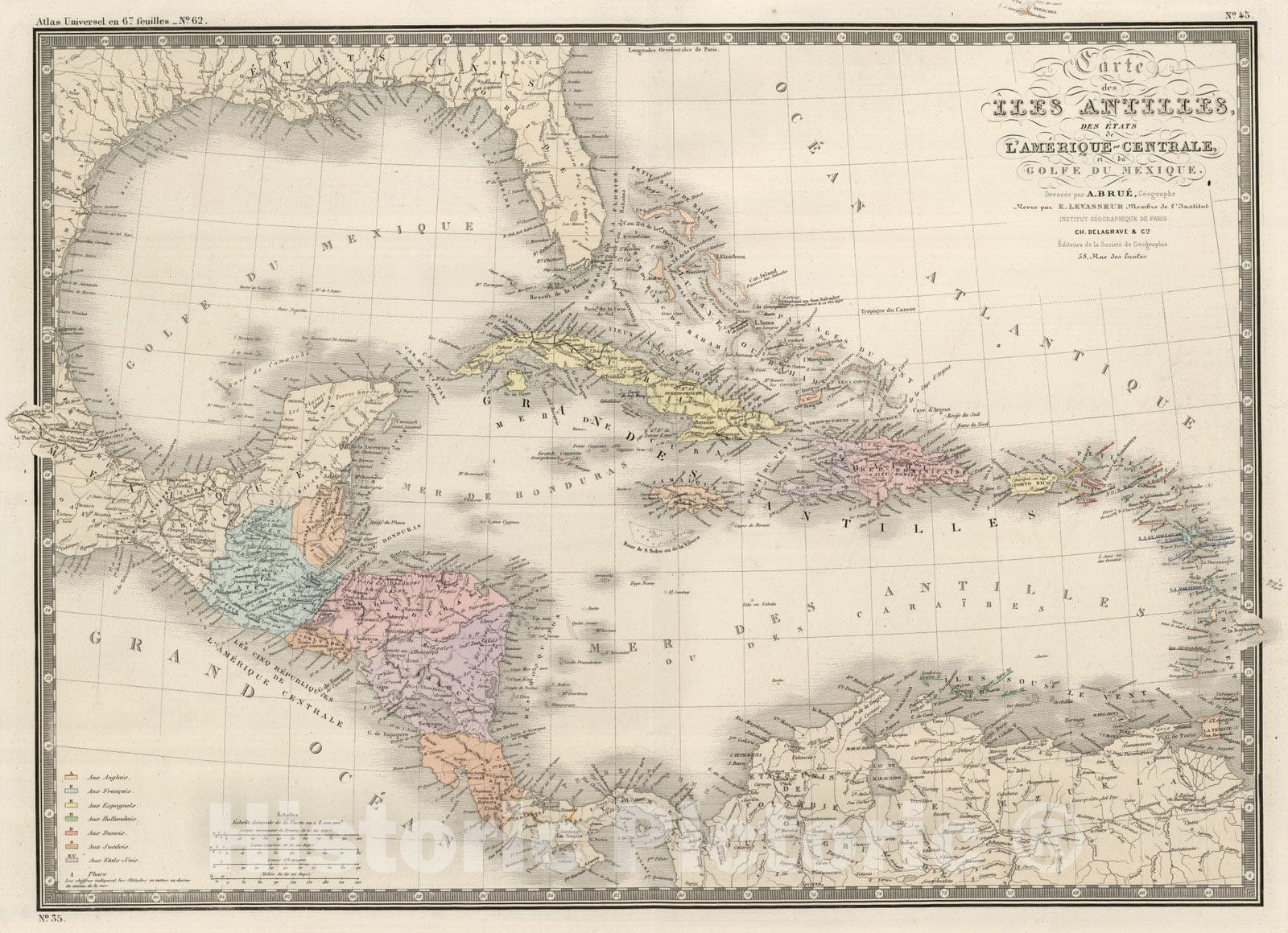 Historic Map : 1875 Golfe de Mexique, Iles Antilles, l'Amerique Centrale. - Vintage Wall Art