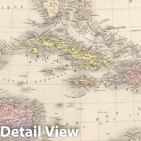 Historic Map : 1875 Golfe de Mexique, Iles Antilles, l'Amerique Centrale. - Vintage Wall Art