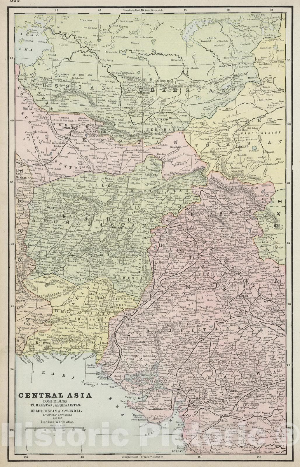 Historic Map : 1889 Central Asia - Vintage Wall Art