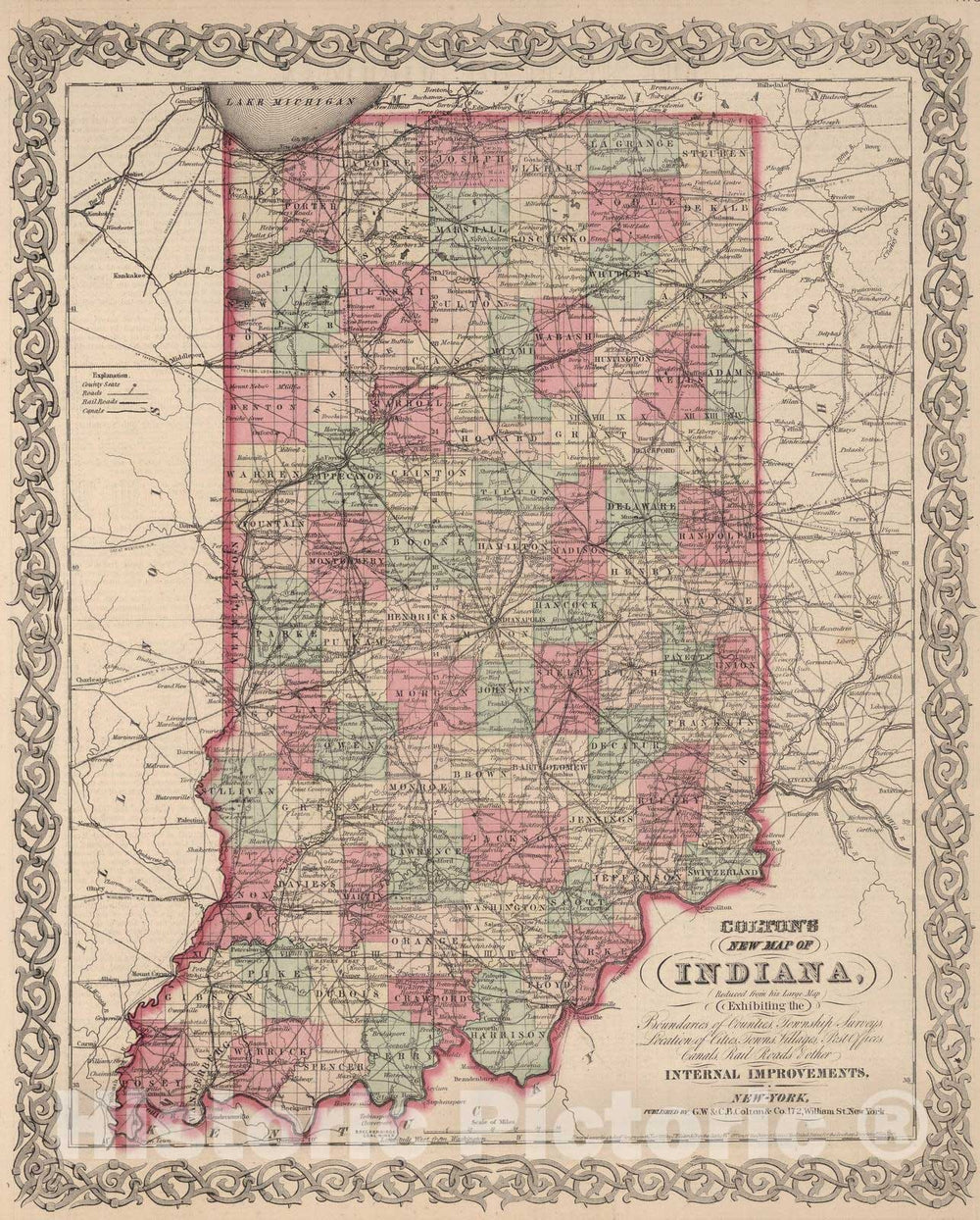 Historic Map - 1866 Indiana. - Vintage Wall Art