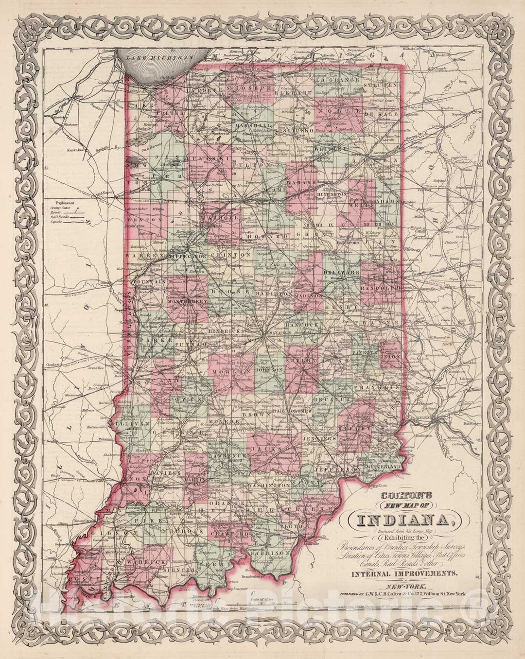 Historic Map - 1866 Indiana. - Vintage Wall Art