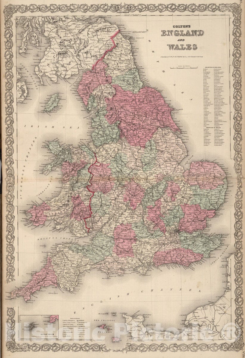 Historic Map : 1866 England and Wales. - Vintage Wall Art