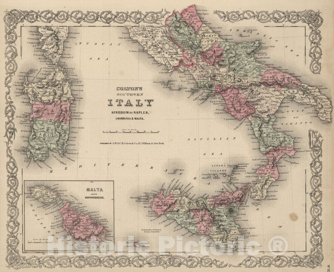 Historic Map : 1866 Southern Italy. - Vintage Wall Art