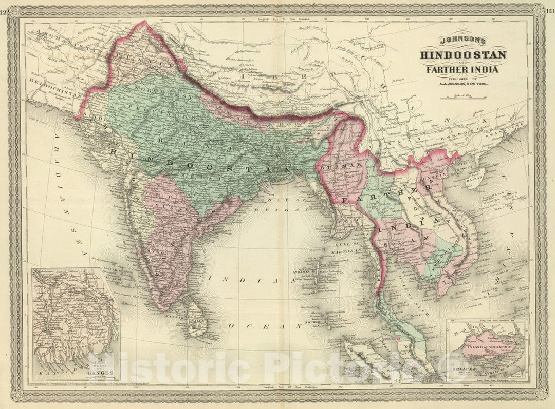 Historic Map : 1886 Hindoostan and Farther India. - Vintage Wall Art