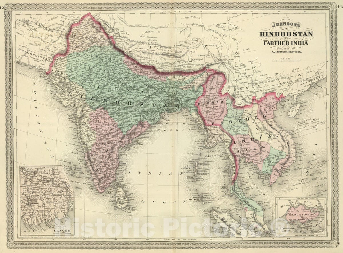 Historic Map : 1886 Hindoostan and Farther India. - Vintage Wall Art