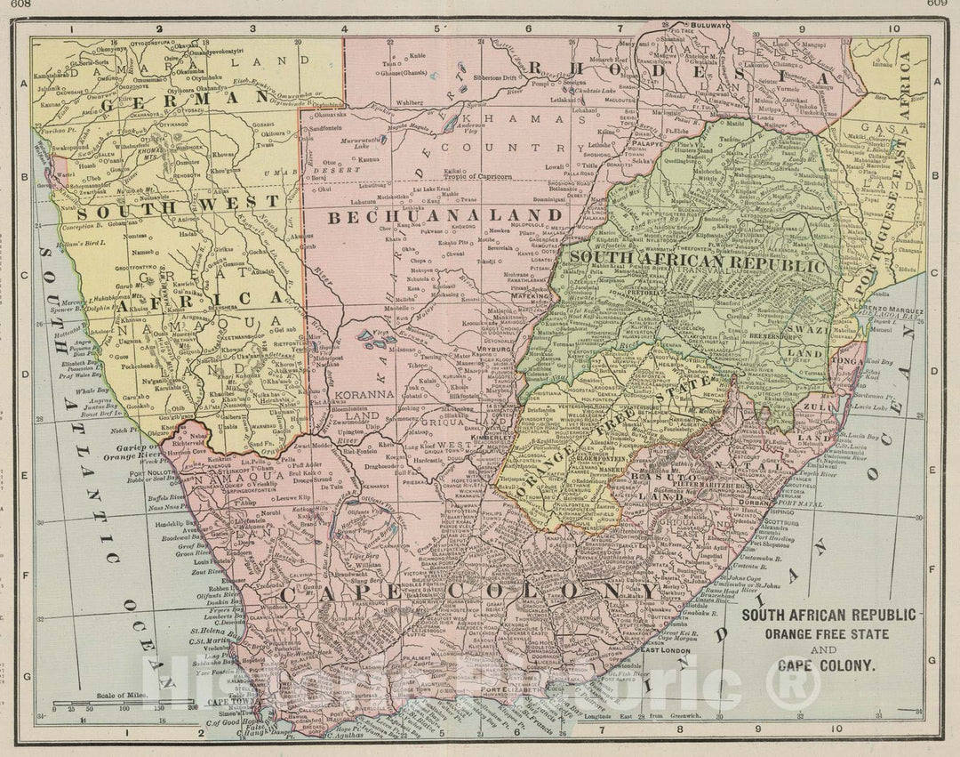 Historic Map : 1901 South African Republic, Orange Free State, and Cape Colony. - Vintage Wall Art