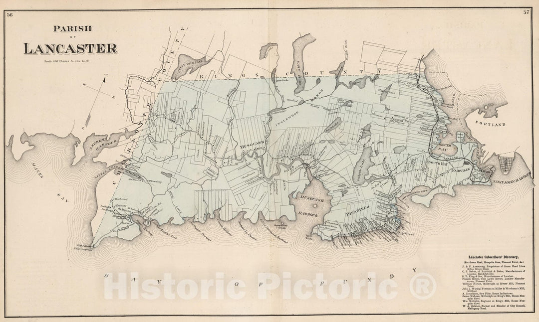 Historic Map : 1875 Parish of Lancaster. (New Brunswick). - Vintage Wall Art