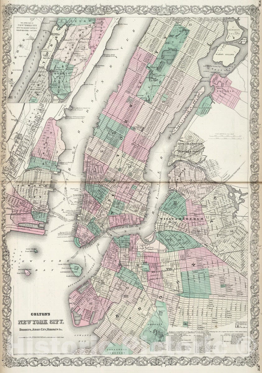 Historic Map : 1874 New York City, Brooklyn, Jersey City, Hoboken. - Vintage Wall Art