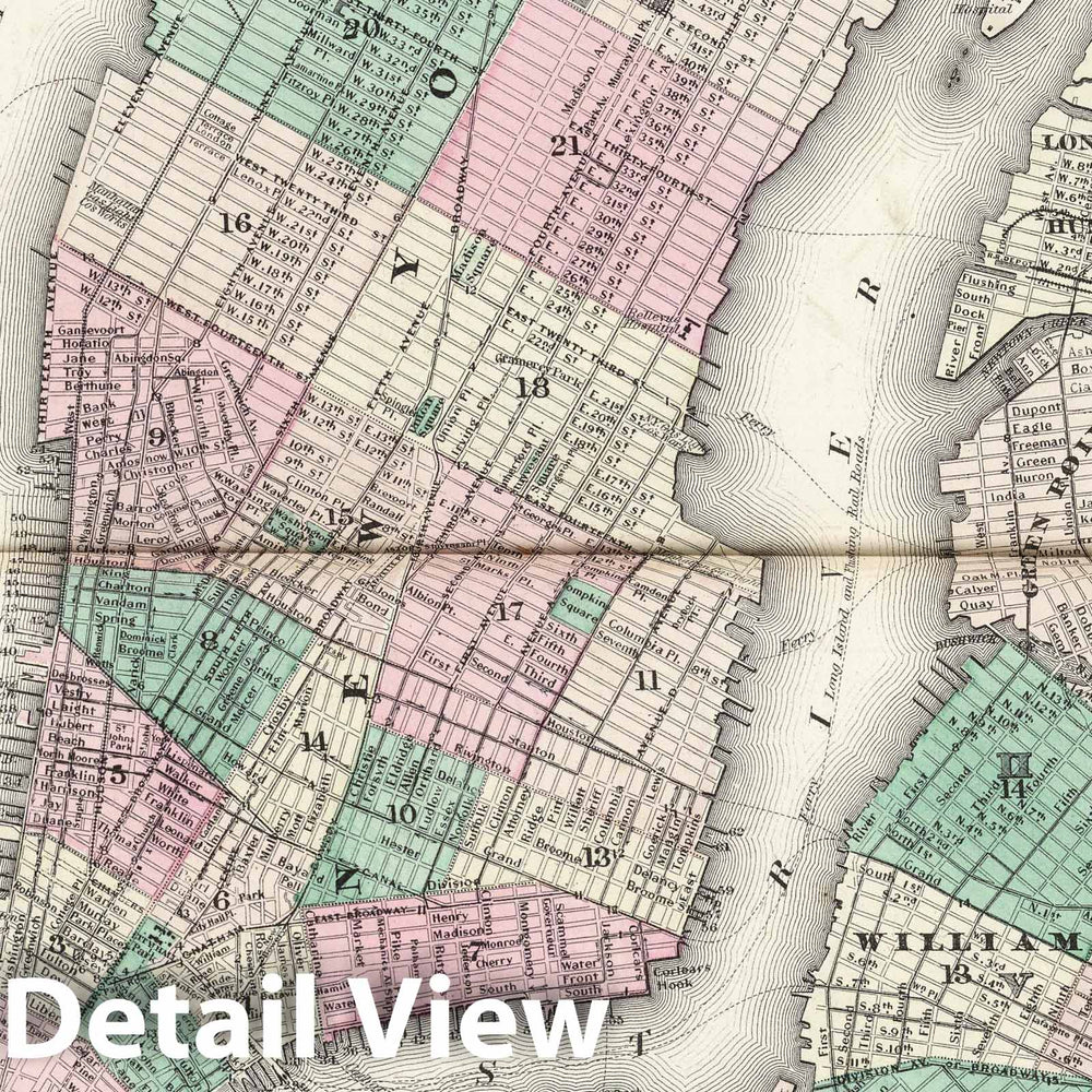 Historic Map : 1874 New York City, Brooklyn, Jersey City, Hoboken. - Vintage Wall Art