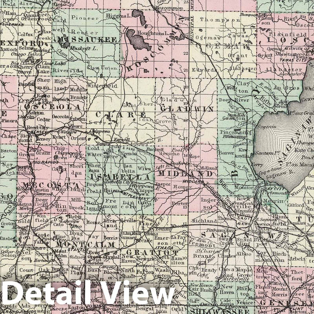 Historic Map : 1874 Michigan. v2 - Vintage Wall Art