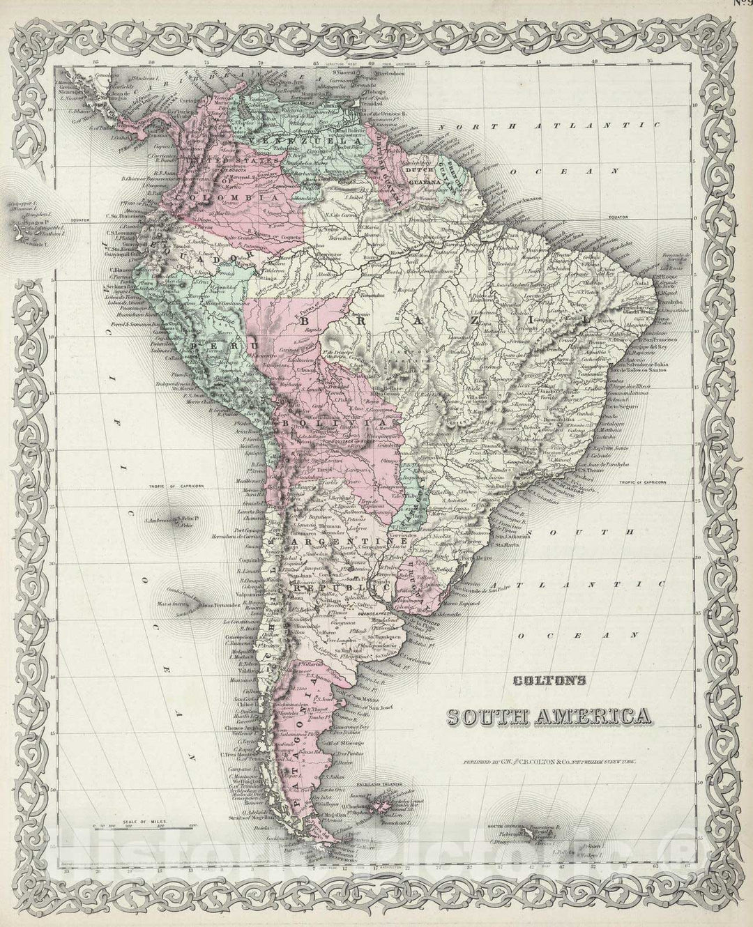 Historic Map : 1874 South America. v1 - Vintage Wall Art