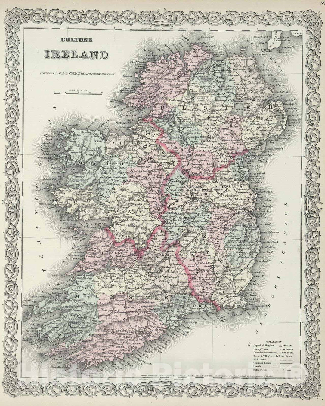 Historic Map : 1874 Ireland. - Vintage Wall Art