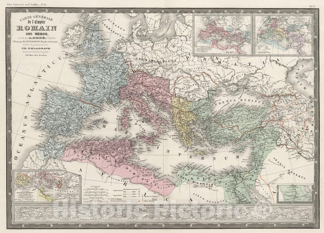 Historic Map : Mediterranean, Europe 1875 L'Empire Roman sous Theodose. , Vintage Wall Art