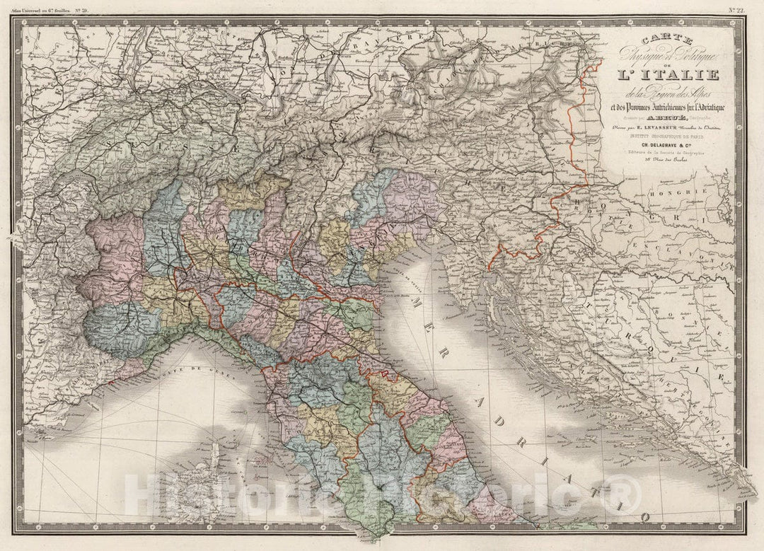 Historic Map : Italy, 1875 Italie partie Nord. , Vintage Wall Art