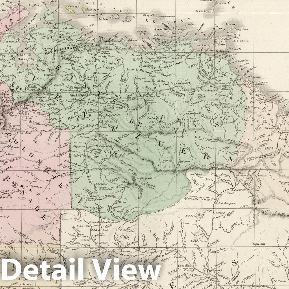 Historic Map : Colombia; Venezuela; Guyana; Surinam, 1875 Venezuela, Colombie, l'Equateur, Guyanes. , Vintage Wall Art