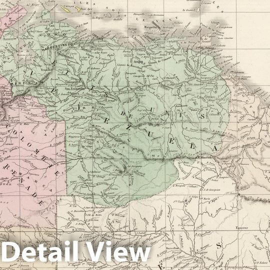 Historic Map : Colombia; Venezuela; Guyana; Surinam, 1875 Venezuela, Colombie, l'Equateur, Guyanes. , Vintage Wall Art