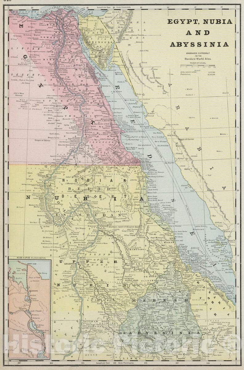 Historic Map : 1889 Egypt, Nubia and Abyssinia. - Vintage Wall Art