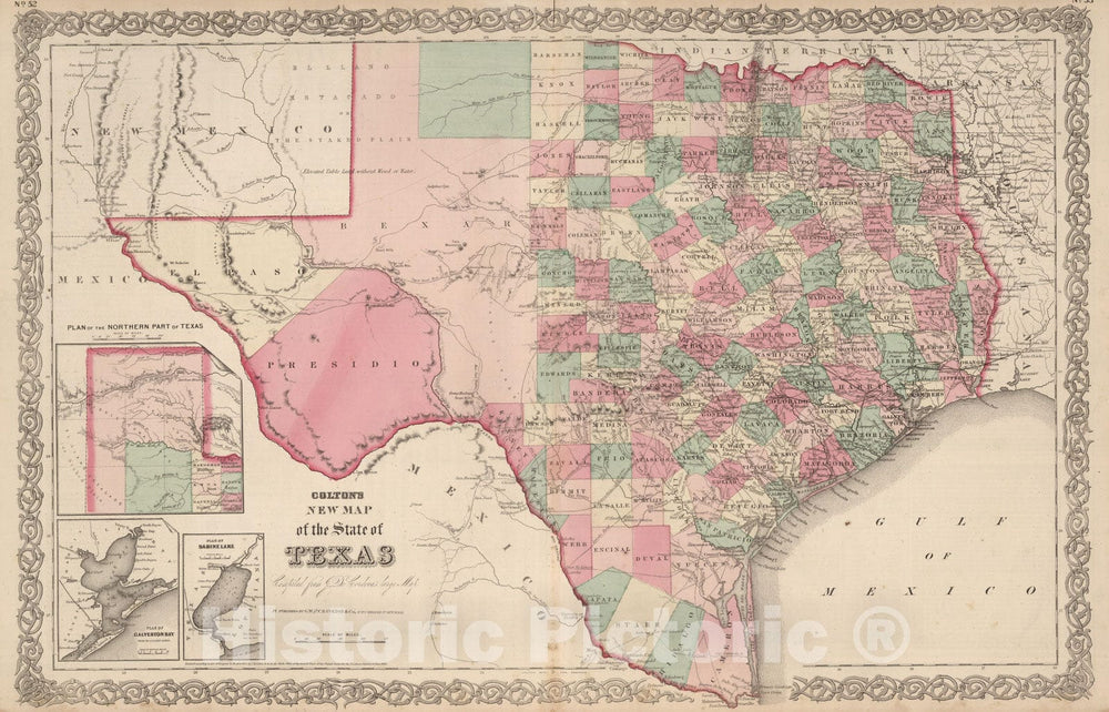 Historic Map : 1866 Texas. - Vintage Wall Art