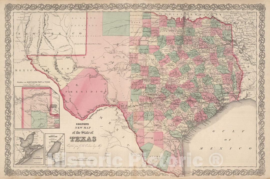 Historic Map : 1866 Texas. - Vintage Wall Art