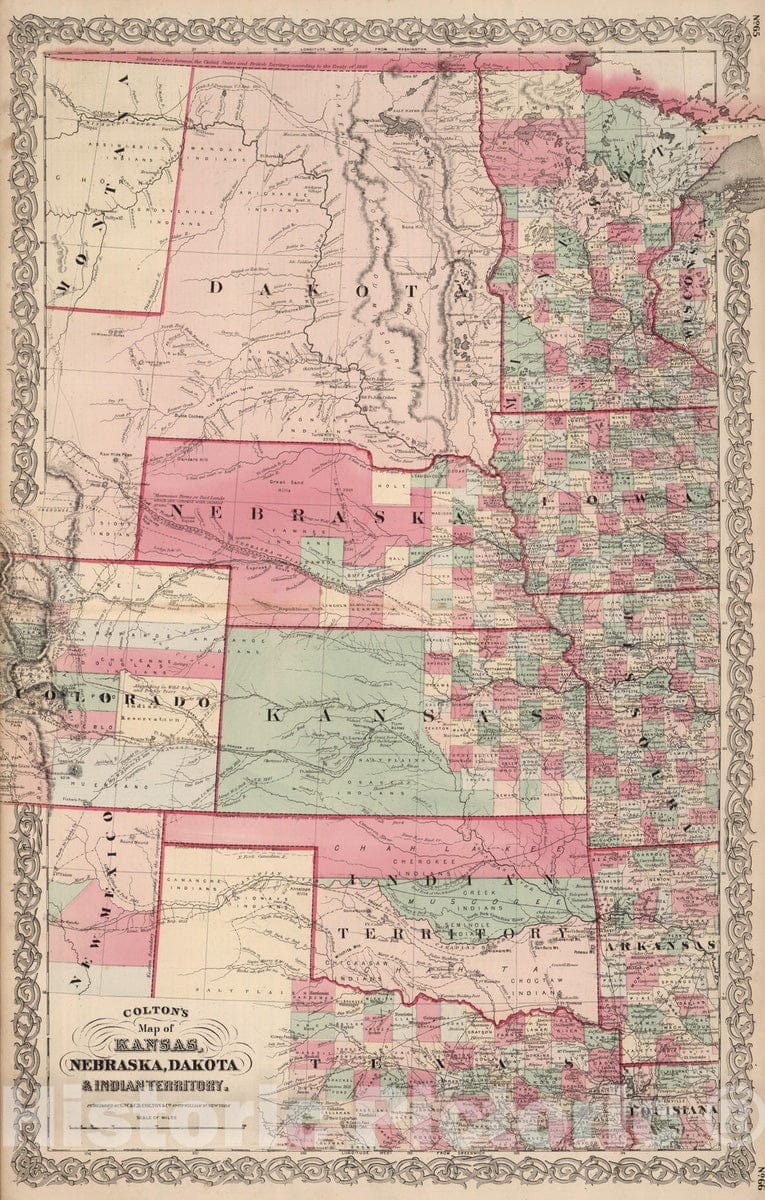 Historic Map : 1866 State of Kansas, and Nebraska and Indian Territories. - Vintage Wall Art