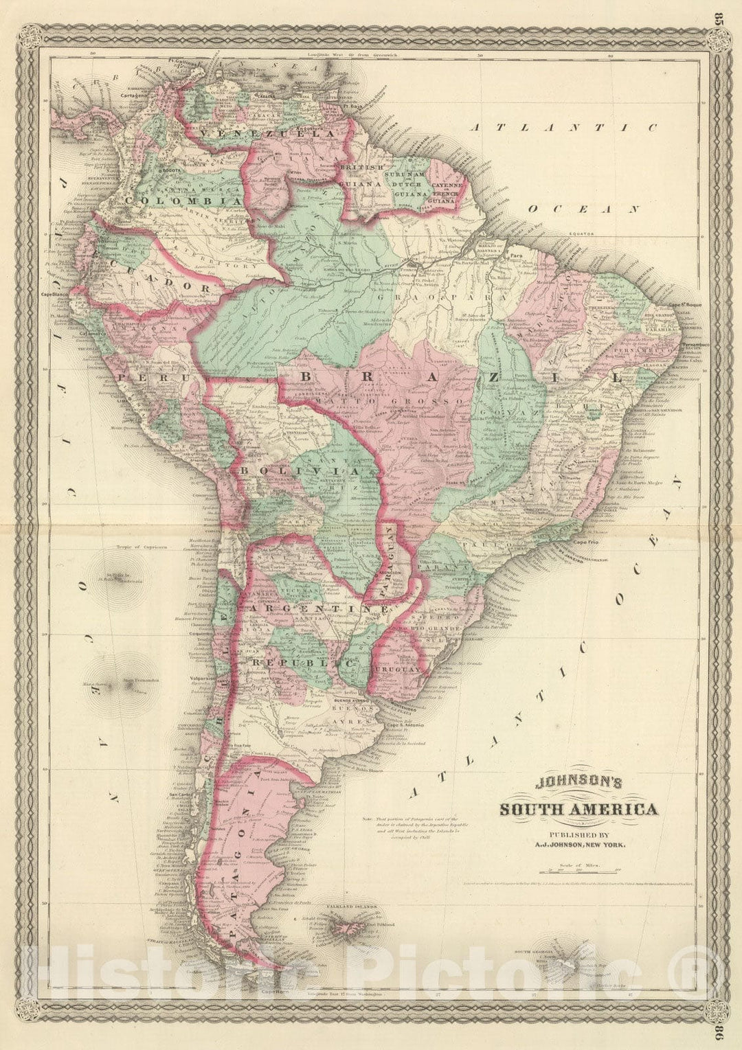 Historic Map : 1886 South America. v2 - Vintage Wall Art