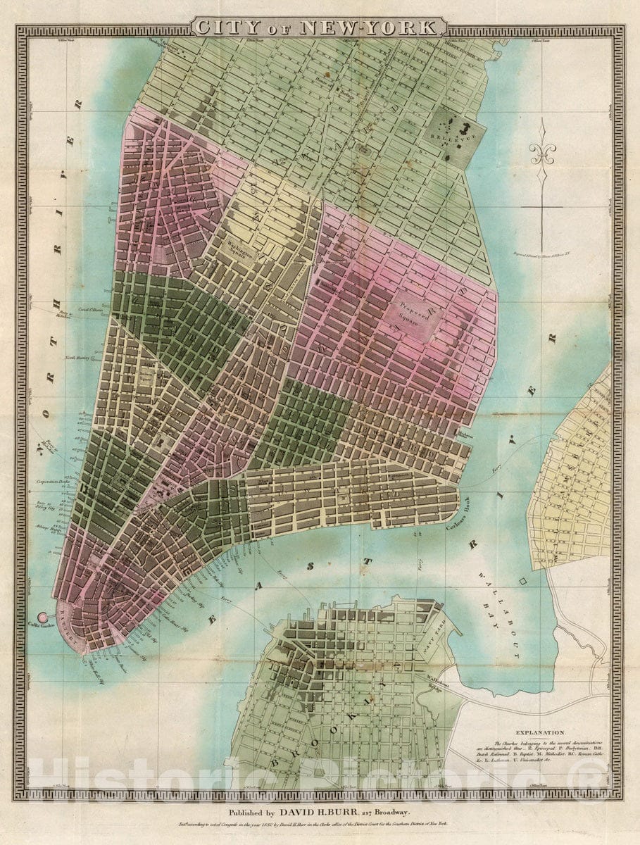 Historic Wall Map : 1832 New York City - Vintage Wall Art