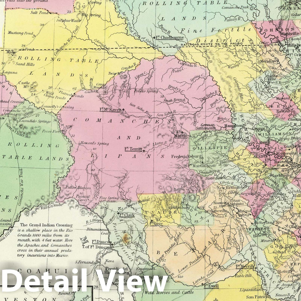 Historic Map : 1855 Map of the State of Texas - Vintage Wall Art